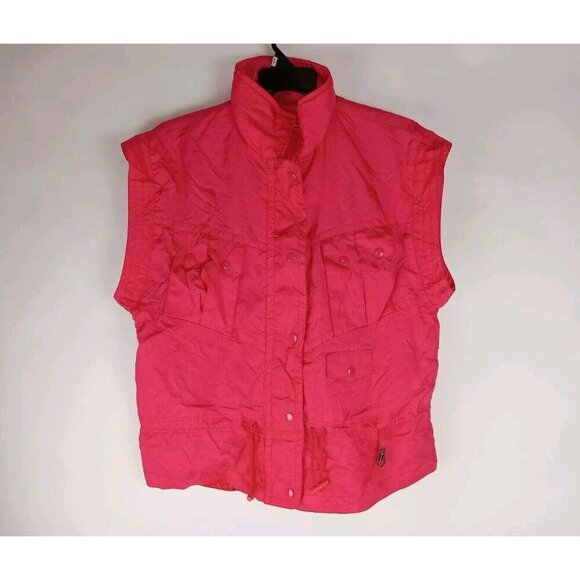 Vintage Lavon Sport Red Nylon Swishy 80's Windbreaker Utility Vest SZ M - Picture 1 of 9